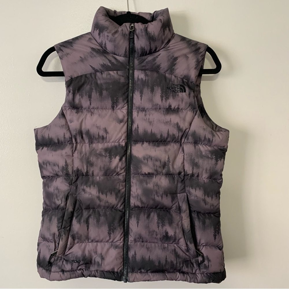 North Face Puffer Vests with Forest Print